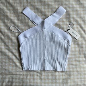 Aritzia Babaton Sculpt Knit Criss Cross Cropped Tank in White